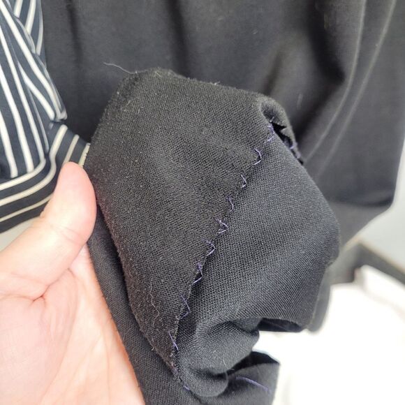 VINTAGE 80s dress collared striped black with pocket M - Picture 8 of 13